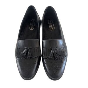 Stuart Holmes Black Leather Tassel Loafers Wingtip Fringe Brogue Flats Italy 10